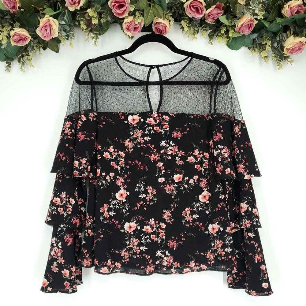 White House Black Market Mesh Floral Top XS